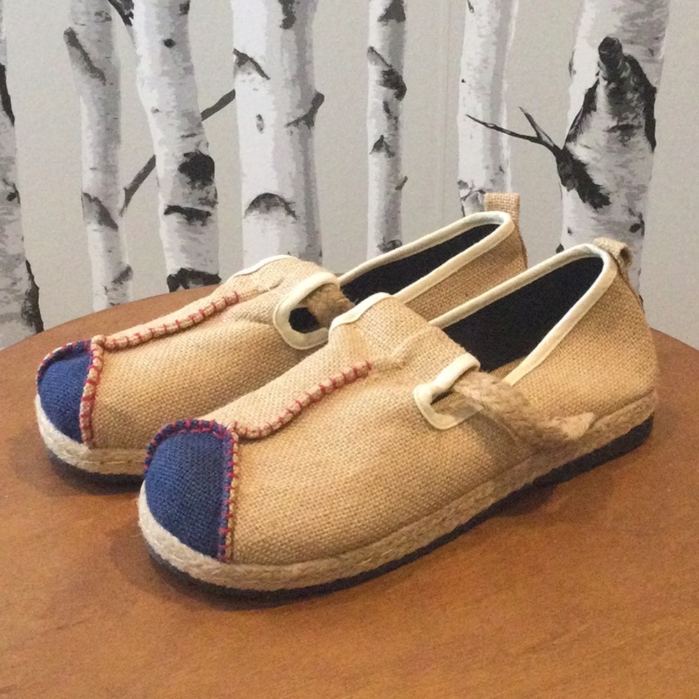Burlap Woven Moccasin Style Slip Ons